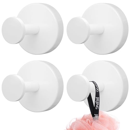 Hshenjhu Pack of 4 Stainless Steel Suction Cup Hooks, Reusable Suction Cup Hooks, Waterproof Suction Cup Hooks, Suitable for Windows, Bathrooms, Kitchens, Smooth Walls (White)