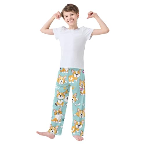 Boys' Pants Blue Corgi Dog Animals Long Bottoms Jogger Pants Elastic Waist Trousers with Pockets S-XL2