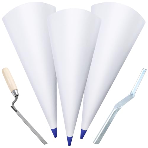 AOVPIBY 3PCS Tile Grout Masonry Mortar Bag Heavy-Duty Reusable Mortar Bag Set with Brick Jointer & Tuck Pointers with Pure Blue Tip for Tile Installation Masonry Grouting & Home DIY Work