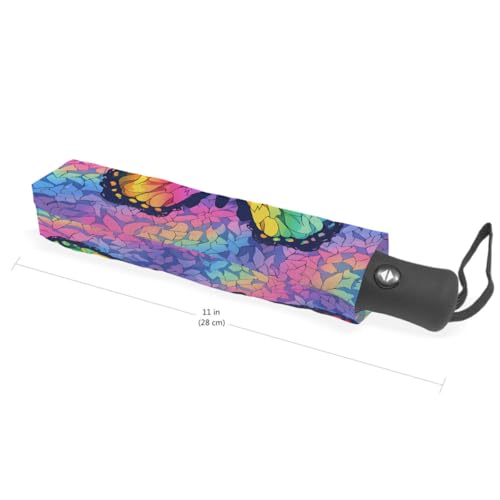 Parapluie pliant papillon arc-en-ciel coupe-vent et imperméable avec protection UV