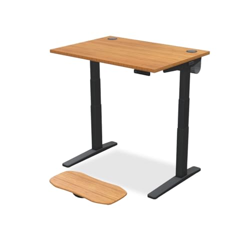 Image of UPLIFTDESK Bamboo (42 x 30 inch) Standing Desk 2-Leg V3 Adjustable Stand Up C-Frame (Black), Advanced Keypad, Wire Grommets, Wire Tray, Rocker Board