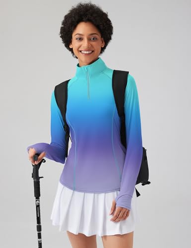 Image of LOMON Women Long Sleeve Shirts Sun Protection 1 /4 Zip Summer Quick Dry Hiking Shirts Quarter Zip Pullover for Women