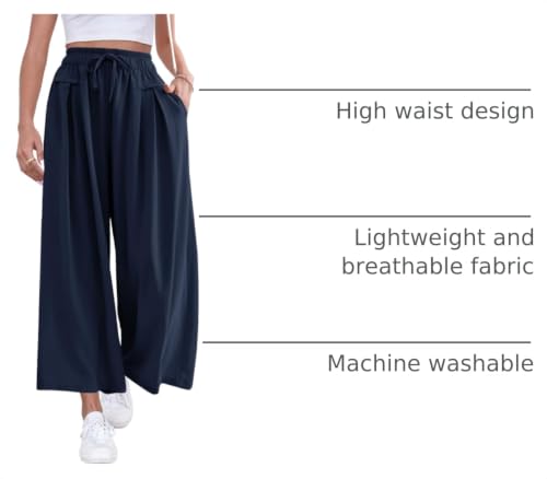Image of ZJCT Wide Leg Palazzo Pants for Women Summer Beach Pants Flowy Loose Casual Lounge Pajama Yoga Pants with Pockets