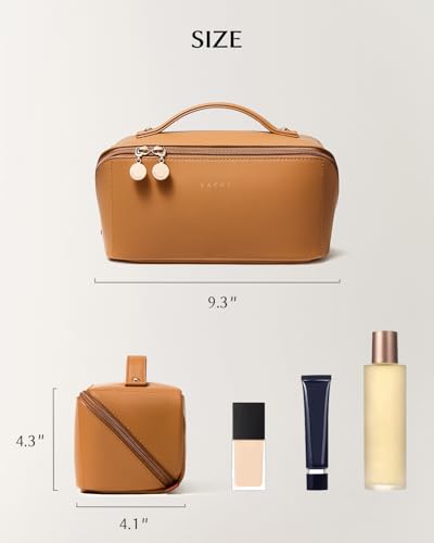 Image of EACHY Travel Makeup Bag, Large Capacity Cosmetic Bag for Women, Waterproof PU Leather, Flat Open Portable Toiletry Bag for Skincare, Brushes & Travel Essentials
