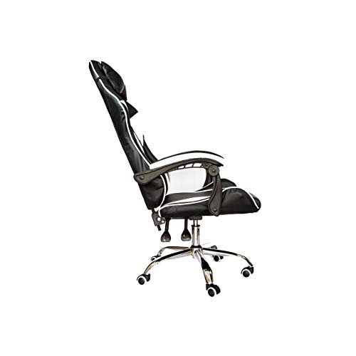 Cadeira gamer reclinável em 70° com ajuste lombar preto e branco V707