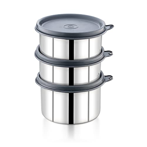 Image of Pigeon Vibe Stainless Steel Lunch Carrier Set of 3 Containers (250ml, 350ml & 500ml) with Leak Proof Lid | Insulated Lunch Bag + Glass with Lid Included | Office & School Tiffin Box