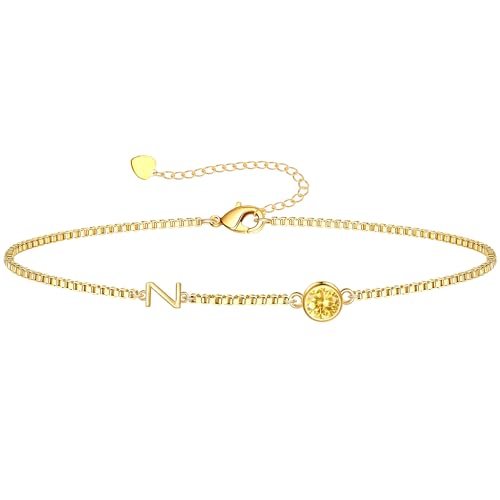 Image of Birthstone Bracelets for Women, Initial Bracelet Teen Stocking Stuffers Birthday Gifts for Teen Girls Initial Bracelet Trendy Letter A-Z Dainty Bracelet 21st 30th Mom Birthday Gift Birthstone Jewelry