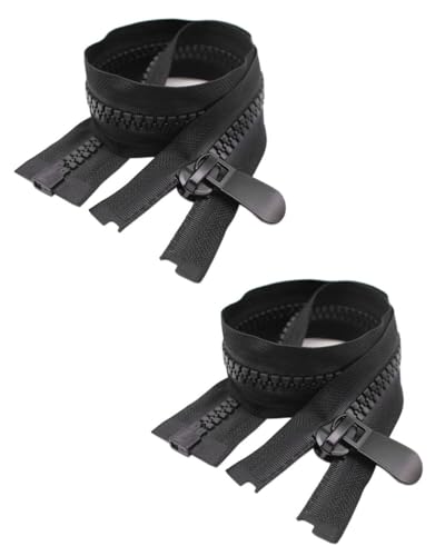 BARRU 2 pcs Cremallera de Resina Mediana 8#, 100 cm Cremallera Deslizante Doble, Resina Doble Apertura Cremallera, Abajo Chaqueta Cremalleras, para Abrigo, Plumón, Chaqueta, Parka (Negro)