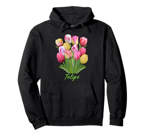 Bouquet de tulipes roses, blanches et jaunes Sweat à Capuche