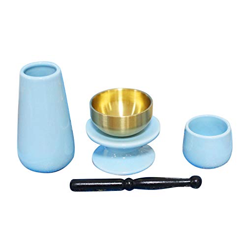 ペット仏具 仏具3点セット ブルー 花瓶 湯呑 おりん(こりん)