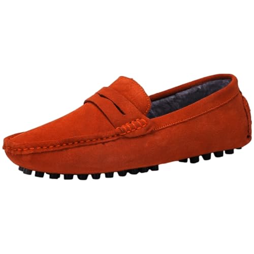 Image of ANUFER Men's Suede Leather Penny Loafers Comfort Driving Shoes Moccasin Slippers
