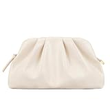 Milisente Damen Clutch Cloud Pleated Abendtasche Elegante Tasche Klein Handtasche PU Leder Schultertasche für Hochzeit mit Reißverschluss (Beige)