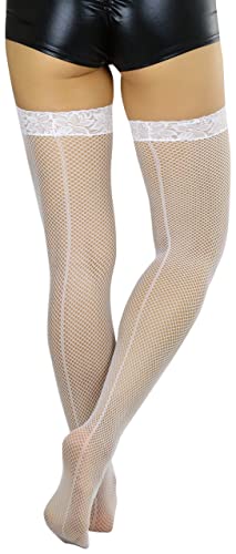 Image of ToBeInStyle Women's Fine Classic Fishnet Thigh High Stretch Nylon Novelty Stockings