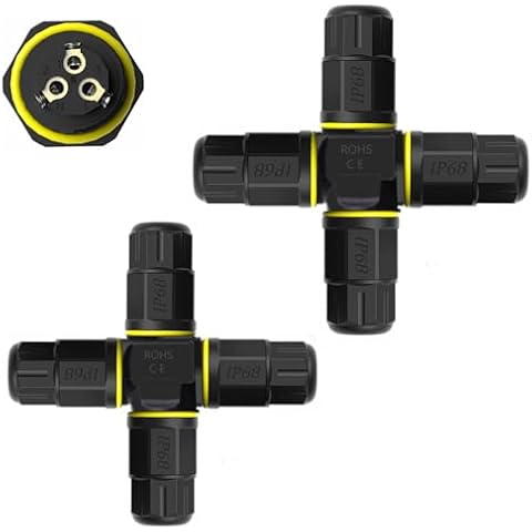 4 Way 3pin Junction Box IP68 Waterproof Power Cable Connector Ø0.18-0.4in Range (AC 300 v, 20A), UL for Outdoor Billboards, Tunnel Lights, Road Landscape Lights, Etc - 2 Per Pack) Cover