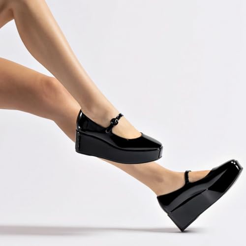 FSJ Women Platform Mid Heel Mary Jane Shoes Closed Round Toe Comfortable Thick Wedge Pumps for Office Party Commuting Size 4-16 US3