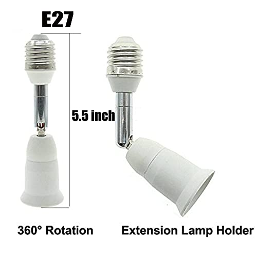 E26/E27 Light Socket Extender, 4.5 Inch Extension,Adjustable Vertical 180°Horizontal 360°, 100V - 250V, Max 150W, Medium Screw Base Light Converter Socket Extender (2-Pack) #TOP1