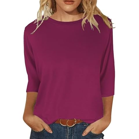 JomeDesign Womens Tunic Tops 3/4 Sleeve Tshirts Round Neck Loose Fit Blouses Rose XL Cover