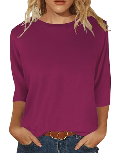 Image of JomeDesign Womens Tops 3 /4 Sleeve Shirts Round Neck Loose Casual Blouses