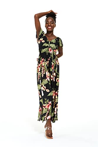 Image of Family Matching Hawaiian Clothes, Black Rafelsia | Lightweight 100% rayon • Family matching outfits • Beach vacations • Luaus • Cruises • Family photos