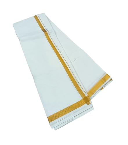 Kolakeer™ Men's 9x5 Panjakejam Dhoti with Angavastram - 3.3 Mtrs Dhoti with 1.5 Mtrs Angavastram3