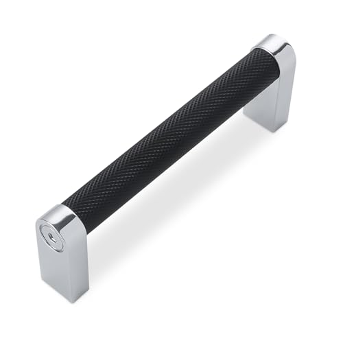 BUKOBYHE 10 Pack 3-3/4 Inch(96mm) Matte Black and Polished Chrome Kitchen Cabinet Handles Knurled Cabinet Pulls Black Drawer Pulls Kitchen Hardware