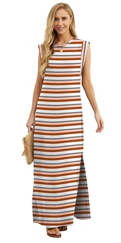 Image of GRECERELLE 2026 Women Year-Round Casual Round Neck Loose Split Wrinkle-Free Long Maxi Vacation Dress with Pockets (XXS-4XL)