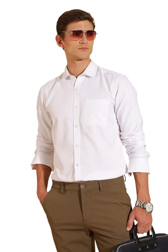 Image of Fyltr Men's Slim Fit Shirt - Dobby Self Design | Full Sleeve | Functional Patch Pocket | White Formal Shirts for Men