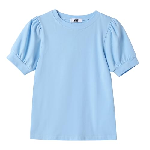 Image of Girls' Puff Sleeve Cotton T-Shirt Cute Summer Tops for Girls