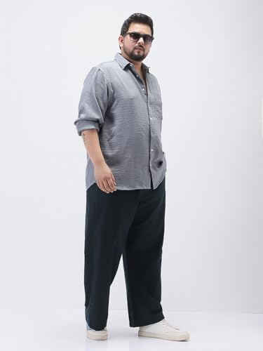 Image of Urbano Plus Men's Loose Fit Solid Linen Blend Trousers Non-Stretchable