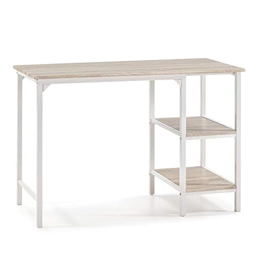 VS Venta-stock Mesa de Escritorio Colón Blanco, Mesa de Ordenador, 2 estantes, Estilo Industrial, 110 (Largo) x 55 (Profundo) x 76 (Altura) cm