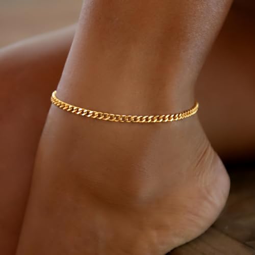Image of DEARMAY Gold Anklets for Women Waterproof, Non Tarnish14K Gold Plated Ankle Bracelets Set Stack, Summer Beach Jewelry Gifts for Vacation, Bikini Outfits for Women Mom Her