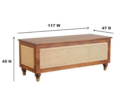 Image of MISAN Storage Boston Rattan Storage Trunk Box - Stylish & Practical Brown Wooden Chest for Home Organization | Versatile Storage Solution with Elegant Woven Design (Hony)