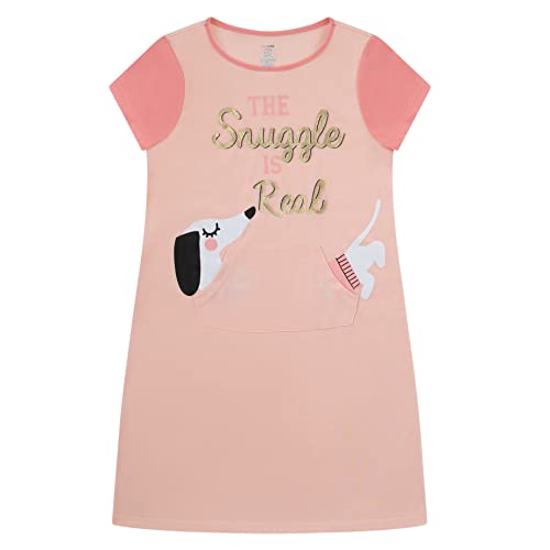 Us Angels Dreamlife Girls Nightgowns Sets – Soft Nightgowns For Girls With Kids Sleep Mask, Peach Nightgown With The Snuggle Is Real And Dog With Pocket, And Eye Mask, 10/12 #TOP1