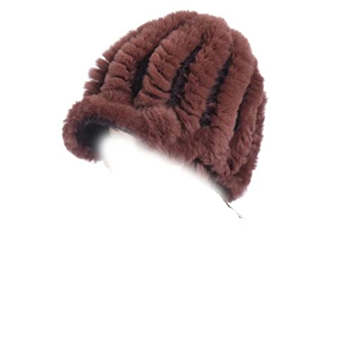 ZIYIUI Winter Women Fur Hat Natural Rex Rabbit Fur Cap Female Fur Headwear Elastic Knited Hat Warm Beanies Caps (Brown)