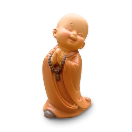 Zen'Light Buddha Statue Made of Smiling Bonze with Rosary, Cheerful Atmosphere in Your Sacred Room, Beautiful Lucky Figure