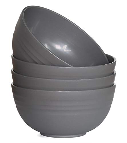 NAWOVAO Lightweight Cereal Bowls 24 OZ Unbreakable Wheat Straw Bowl Sets 4 Dishwasher and Microwave Safe Degradable Bowls for Kids Children Rice Soup Dark Grey