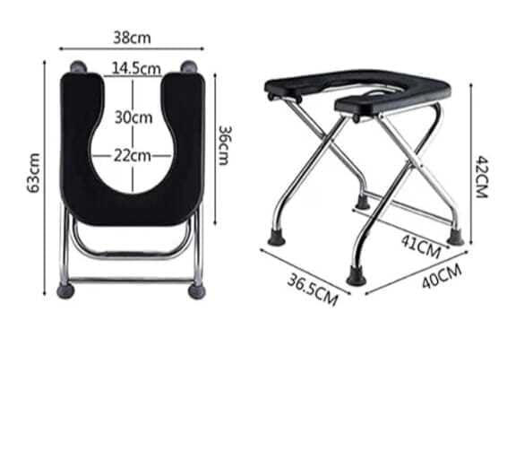 Image of Black Foldable Stainless Steel Shower Commode Chair with Pot | Sturdy & Robust Constructed Stainless Steel Frame Comfortable for Elderly Pregnant Women