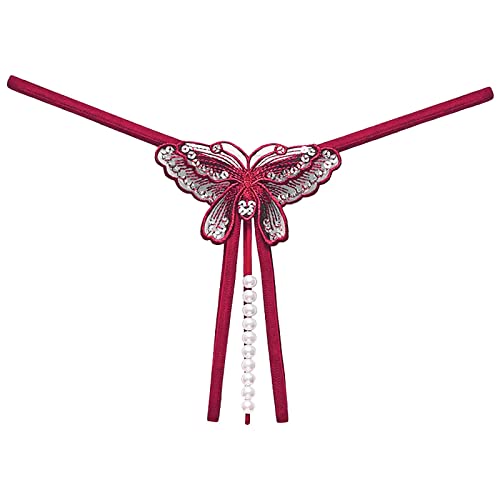 Générique Culotte Femme Sexy Chic Ouverte avec Perles String Boxer Grande Taille Dentelle Tanga sans Couture Taille Basse Slip Fendu sous Vetement Shorty Dentelle Tenue Libertine