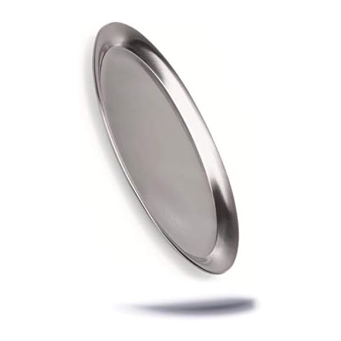 Kerafactum Oval Serviertablett Servierplatte Tablett aus Edelstahl 33,0 cm matt poliert mit gebördeltem Rand klein zum servieren Spülmaschinenfest Cover