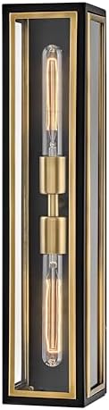 Hinkley Shaw Two-Light Wall Sconce, Two-Toned Frame, Clear Glass Panels, Double-Ended Socket, Black and Heritage Brass Accents