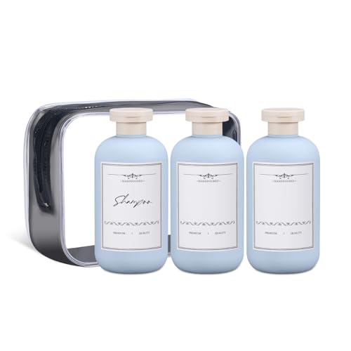 Image of ASEVAT Travel Refillable Shampoo and Conditioner Bottles - 10 oz Plastic Squeeze Bottles with Flip Cap for Toiletries and Liquids (3Pcs)