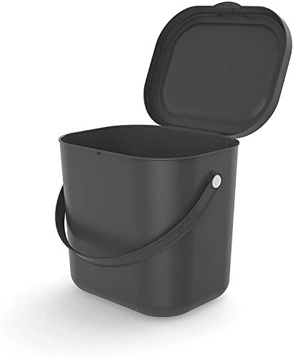 Rotho Albula Biomülleimer 6l mit Deckel für die Küche, Kunststoff (PP) BPA-frei, anthrazit, 6l (23,5 x 20,0 x 20,8 cm) – Bild 3