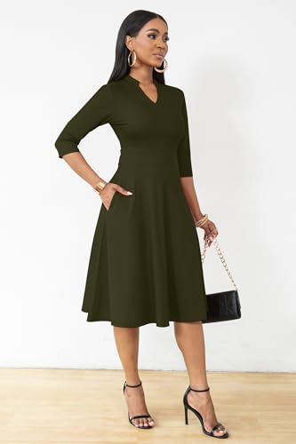 Image of Nmoder Casual Dresses for Women Semi Formal Fit and Flare 3 /4 Sleeve A-line Church Work Dress with Pockets