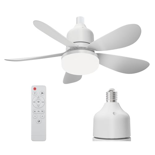 Vulaop 52CM Ventilateur de Plafond avec Lumière et Télécommande, Plafonnier Ventilateur LED E27 Réglable 3 Vitesses & 3 Couleurs, Silencieux Luminaire...