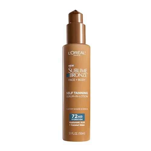LOreal Paris Sublime Bronze Hydrating Self Tanning Serum-In-Lotion Self Tanner for Face and Body with Coconut Water and Hyaluronic Acid Provides Natural-Looking Color & 72 HR Hydration 5 Fl Oz
