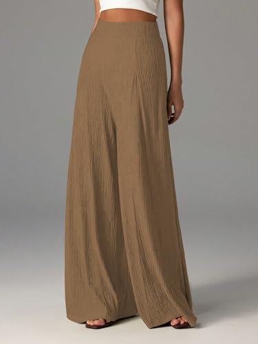 Image of Shasmi Women's Elegant High Waist Wide Leg Pants - Textured Solid Color Loose Fit Long Trousers | Casual Beach & Airport Outfit | Lightweight Flowy Palazzo Style (Trouser 259)