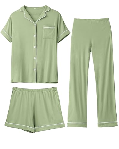 Image of Rnxrbb 3 PCS Women Maternity Pajamas Set Nursing Postpartum Breastfeeding Pjs Sleepwear Lounger Clothes Button Down,Greyish Green XL