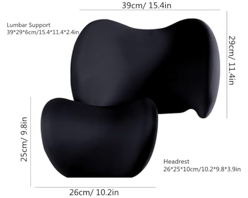 Image of Memory Foam Cars Neck and Lumbar Support Pillow, Removable Cover, Head Rest Support for Cars, Office Chair, Black, 1 Pack (Neckrest & Backrest (Black))