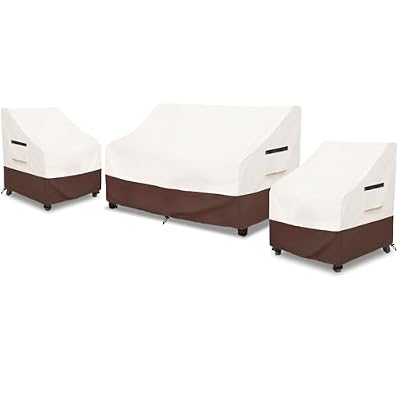 Patio Furniture Covers,3 Piece Heavy Duty Waterproof Outdoor Furniture Cover,Outdoor Furniture Covers for Patio Furniture,Includes 2 Patio chair covers 30in and 1 Patio loveseat cover 58in,Beige