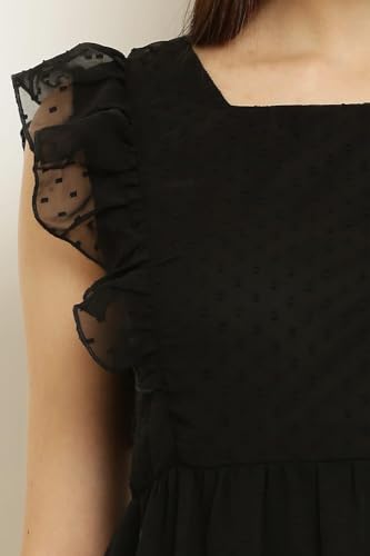 Image of IUGA Georgette Jacquard Butti Square Neck Knee Length Western Dresses for Women (69 Dress Black L)